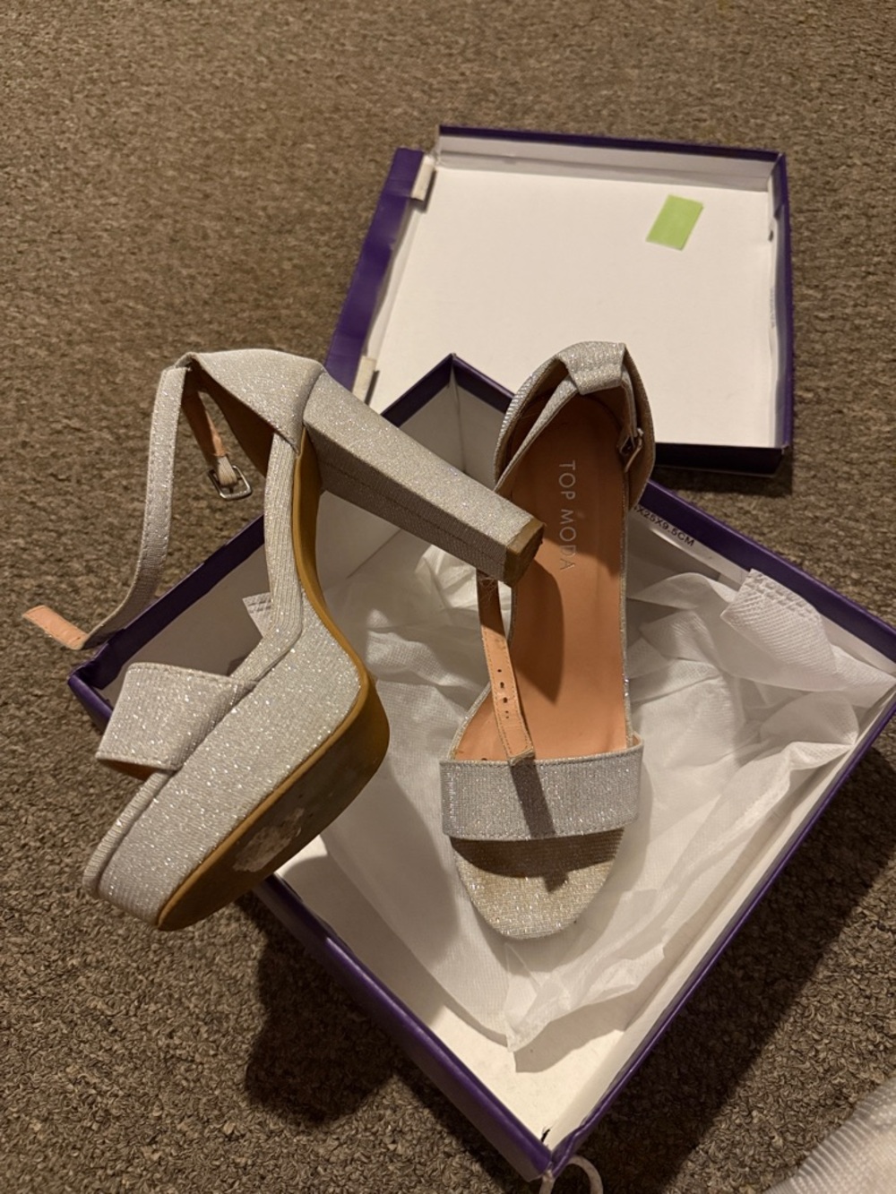 TOP Moda Silver Glitter Platform Block Heel Sandals